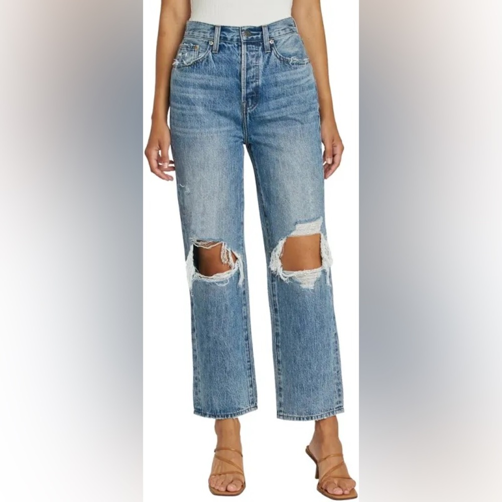 Cassie Super High Rise Straight Crop in Blossom Distressed